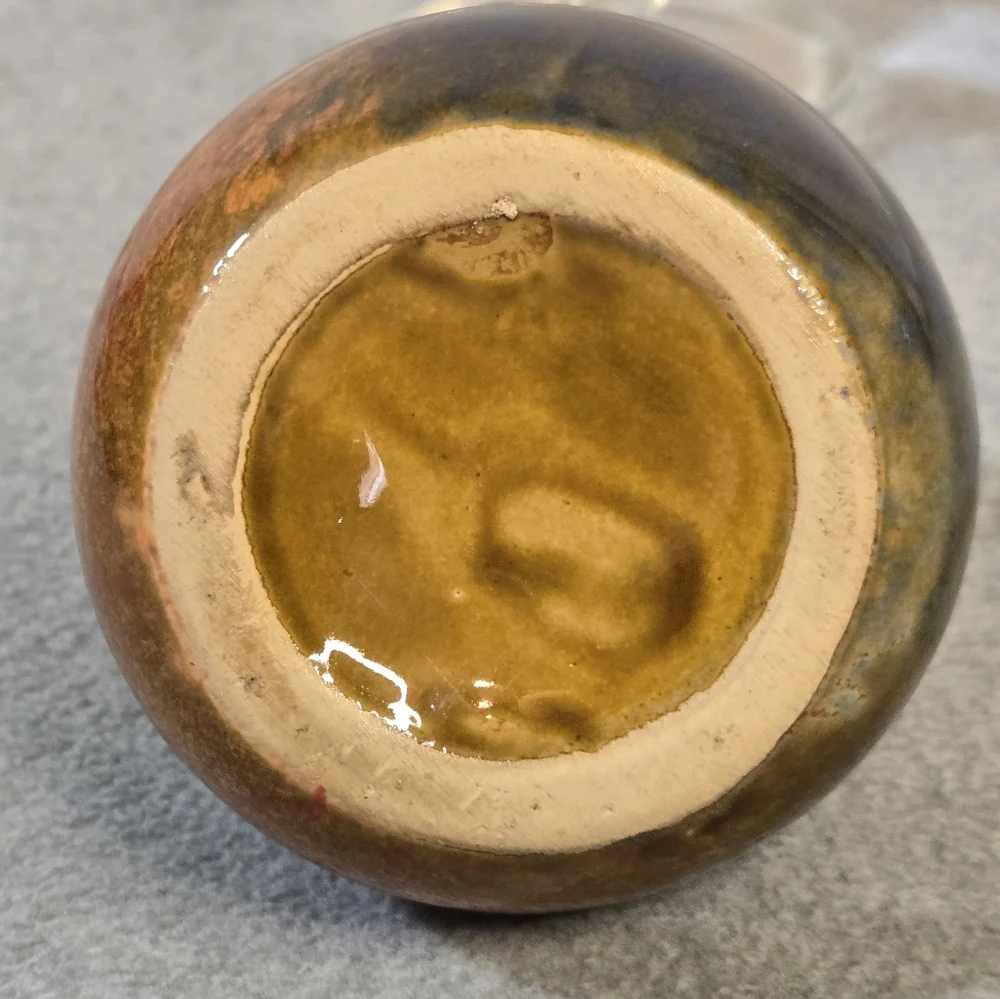 Artisan‎ Handmade Small Ceramic Crackle Glaze Bud Vase Scalloped Detail